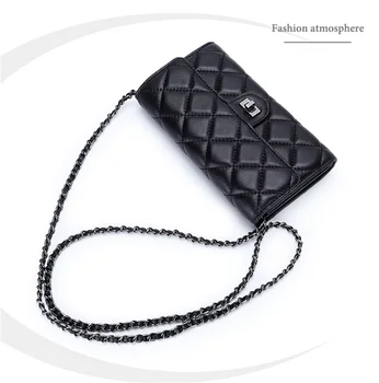 Малка стеганая чанта през рамо от естествена кожа, с капак и каишка-на веригата за жени, лека чанта за мобилен телефон