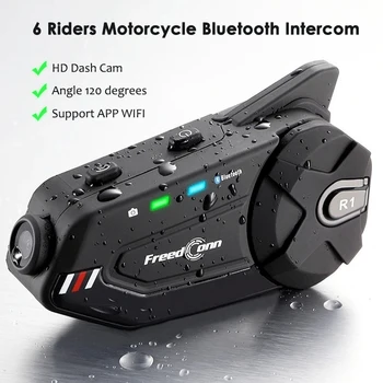 6 Riders R1 Plus мотоциклетът група конферентна система 1080P WiFi камера на вътрешната комуникация 6 Rider Group каска Bluetooth интерком интер