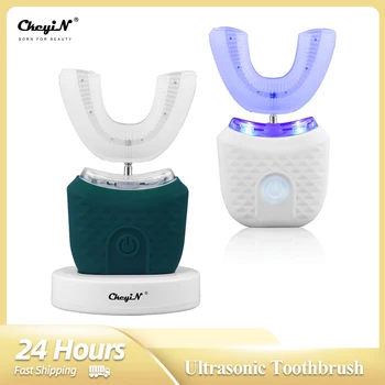 CkeyiN Автоматична ултразвукова електрическа четка за зъби U-образна форма, силиконова звукова четка за почистване на зъбите, интелигентен 4-магически уред за грижа за устната кухина