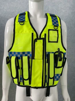 Защитна жилетка светоотражающее дышащее палто Джобове с цип за тактически изграждане на Служител на пътна полиция Висока видимост мрежест жилетка