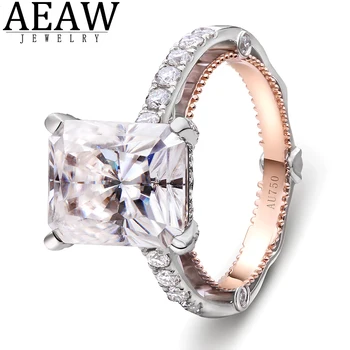 Муассанит 5,3 карата 9x11 мм, цвят DF, лъчезарна кройката, луксозно красив пръстен, пълномаслено бяло розово злато 18 Карата