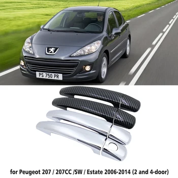 за Peugeot 207 207SW SW CC 2006 ~ 2014 07 Черна Автомобили Дръжката е от Въглеродни влакна Или ABS Хромирани Дръжки на Вратите на Кутията Аксесоари Капак За Подреждане