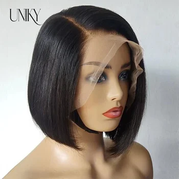 Кратък перука-боб с дантела отпред 13x4, прави перуки, изработени от естествени черни коси, с перуки за черни жени, бесклеевой перука-боб със затварянето, бразилски косата