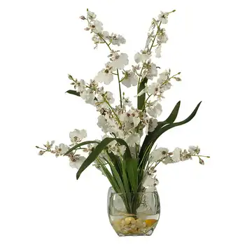 Илюзия Танцуваща дама Орхидея Копринени цветя в Стъклена ваза Бели цветя за украса сватбена божур Помпонная трева орхидея изкуствени цветя