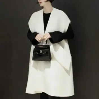 Ново записване, модерно вълна палто без ръкави, женски свободно плътно кашемировое палто с V-образно деколте