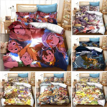 Аниме Digimon Adventure Комплект спално бельо, пухени Юрган за спалня Калъфи за едноспални легла Twin King Size стеганое одеало за домашен текстил 2/3 бр.