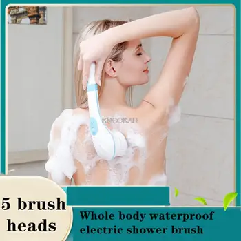 Електрическа водоустойчива четка за баня, силиконова четка за тяло, дръжка за по-гъба за баня, ексфолиращ пилинг, автоматичен масажен чист, матиран