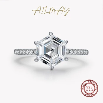 Ailmay пенливи пръстен с шестигранником, модни пръстени от сребро 925 проба, AAAAA, прозрачен циркон, пръстена на пръста си, за жени, романтична сватбена украса