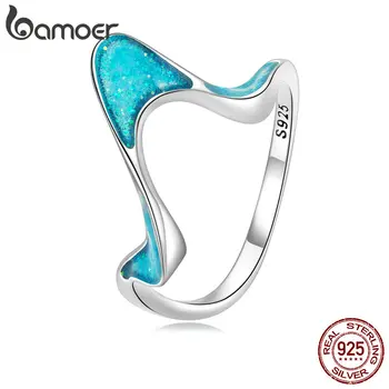 Bamoer Натурално сребро 925 проба Оригинално геометрично пръстен за жени Promise Ring Изискани бижута Ocean Series Сватбен подарък SCR849