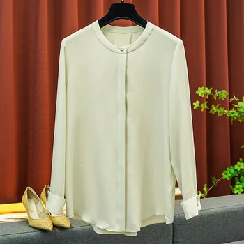 Женски ризи От Коприна тъкани GGHK С Потайными копчета, всеки ден на Универсалните Дамски Блузи с дълъг ръкав 2023, Нова Есенна Блуза Blusas Mujer