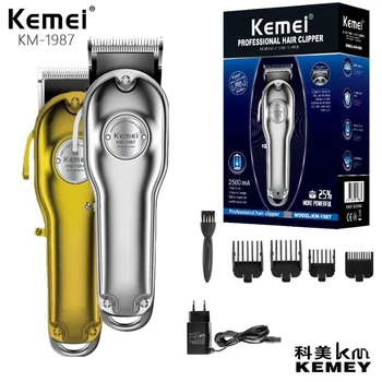 Електрическа машина за подстригване на коса Kemei KM от 1987 с бързо зареждане и дълготрайна работа в продължение на 5 часа, машинка за подстригване на коса за мъже