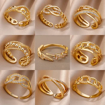 Пръстен-с цип за жени от неръждаема стомана, позлатените пръстен на пръста си, тенденция 2023, циркониеви Сватбени естетически декорации anillos mujer
