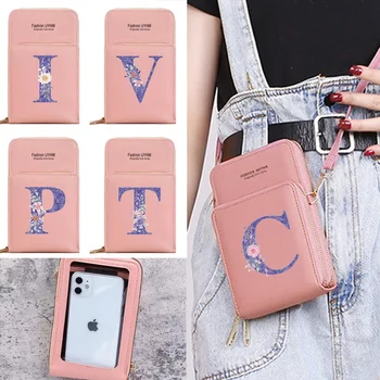 Нова чанта за мобилен телефон от изкуствена кожа лилав цвят със сензорен екран, дамска чанта, кожени портфейли, държач за карти, чанта през рамо
